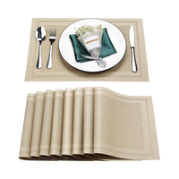 Ensemble de sets de table 8 pièces Lavable Résistant à la chaleur et aux taches Intérieur/Extérieur Vinyle Tissé Antidérapant PVC (Beige) Restaurant chinois Table