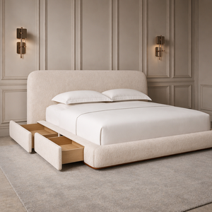 American Style Modern Upholstered Panel Platform With <strong>Storage</strong> King Queen Full Size <strong>Bed</strong> With Wide Headboard - Product Image 1