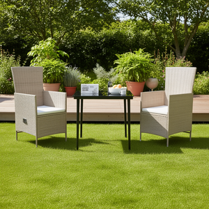 Ensemble de salle à manger de jardin en rotin beige 2 places, résistant aux intempéries, mobilier d'extérieur au design contemporain, structure en métal - Product Image 2