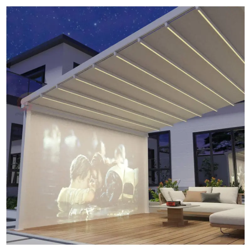 Nuovo Design moderno Pergola retrattile in PVC tetto tenda da sole in alluminio a baldacchino pergolati da giardino all'aperto pergolato