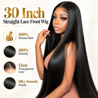 Perruque frontale transparente 13x6 en dentelle, 30 pouces, densité 180%, cheveux vierges raides, sans colle, pré-épilée, ligne de cheveux naturelle, vente en gros