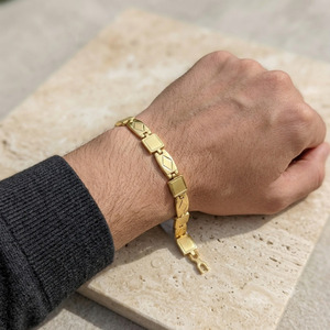 Gold Plated <b>Men</b> Link Chain Bracelet Copper Brass Fashion Jewelry Classic Luxury Wrist Accessory for Business Casual - Product Image 1