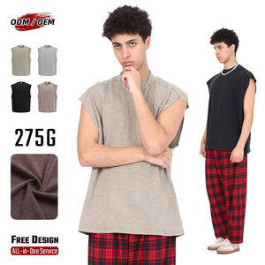 Camiseta sin mangas de algodón con ribetes de bambú, lavado vintage, diseño con parches y adornos de tachuelas, estilo casual. - Product Image 1