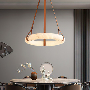 Illuminazione zelo di lusso <span class=keywords><strong>moderno</strong></span> anello di marmo luce pendente in alabastro cerchio in pelle <span class=keywords><strong>lampadario</strong></span> soggiorno - Product Image 2