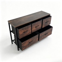 Commode moderne écologique en tissu non tissé avec cadre métallique et plateau en bois pour chambre, chambre d'enfant, salon, entrée et rangement