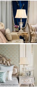 Zhongshan camera da letto luce notturna Design classico tessuto bianco lampada da tavolo all'ingrosso cristallo LED campana Standard AC polacco 80 europeo - Product Image 6