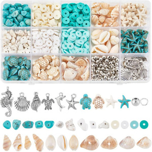 Kit de fabrication de bijoux DIY style océan avec perles, coquillages turquoise, breloques étoiles de mer et coquillages acryliques pour la création de bracelets - Product Image 1