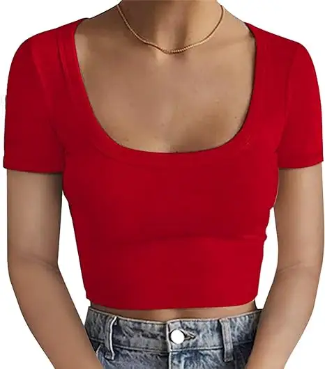 女性のためのクロップトップ夏のセクシーなかわいいコットンリブ付きクロップドタンクトップスベーシックTシャツ