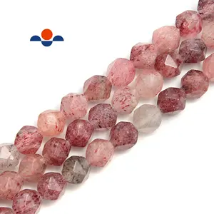 Top Kwaliteit 2.0Mm Groot Gat 8Mm Strawberry Quartz Facet Star Cut Kralen Edelsteen Losse Kralen Voor Sieraden Maken