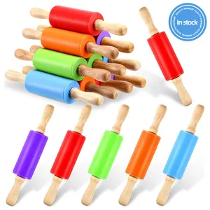 Custom Logo Mini Wooden Silicone Rolling Pin Colorful kids Roll Pins