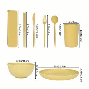 Vajilla Ecológica de Pulpa, Apta para Microondas, Juego de Vajilla de Paja de Trigo de 28 Piezas - Product Image 2
