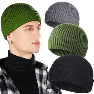 HZM-18265 Hip Hop Swag Wolle Strick mütze Rolled Cuff Winter Trawler Beanie Hut Skull Cap Fisherman Beanies