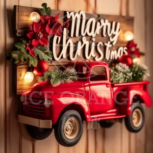 LED Wall Decor Christmas Resin Pickup Truck With Mini Christmas Tree For Wall Decor And Home Decoration