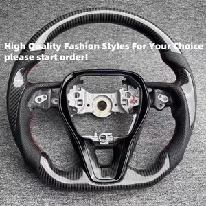 พวงมาลัยหนังคาร์บอนไฟเบอร์แบบฐานเรียบสำหรับรถยนต์โตโยต้า แคมรี่ อวาลอน โคโรลล่า พรีอุส ยาริส <span class=keywords><strong>CHR</strong></span> RAV4 ไฮแลนเดอร์ อุปกรณ์ตกแต่งรถยนต์ - Product Image 6