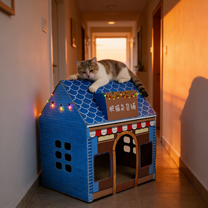 고양이 집 실내외 겸용 고양이 집 실내외 온도계, 야외 파티오용 - 온도 모니터링 기능이 있는 종이 고양이 집 야외 파티오용 - Product Image 1