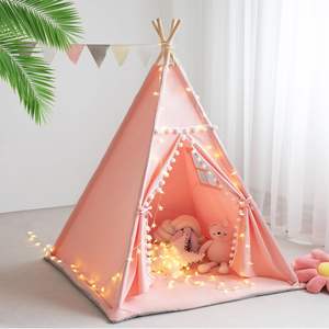 Venta al por mayor de Interior de fábrica al por mayor OEM barato tienda de campaña de juguete indio de madera niños jugar casa tipi <span class=keywords><strong>para</strong></span> niños juegos con estera - Product Image 1