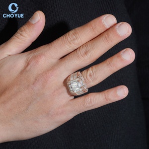 Anillo de cóctel de oro rosa para mujer, venta al por mayor directa de fábrica, con moissanita VVS de corte esmeralda y engaste pavé, joyería de lujo geométrica para fiesta - Product Image 2