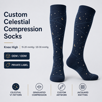 Chaussettes de compression montantes personnalisées à motif céleste 15-20 20-30 mmHg en tricot jacquard OEM ODM Marque privée Bien-être