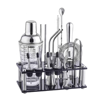 Ensemble de shakers à cocktails en acier inoxydable 750 ml, kit de barman avec supports en bois