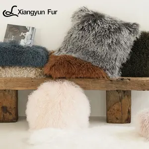 Plush Luxury Fabric Plain Shaggy Throw Pillow Animal Mongolian Lamb Fur Pillow Soft Mongolian Fur Pillows