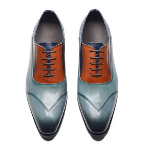 Customized Fashionable Black square Lace-up <b>Shoes</b> for Men Handmade Cowhide Upper Blue Casual Dress <b>Shoes</b> Waterproof Breathable - Product Image 2