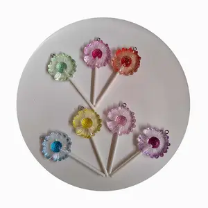 New Novelty 100 Pieces Colorful Flower Shape Lollipop Charms Transparent Sunflower Candy Lollipop Dangles For DIY Jewelry Making