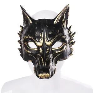 Desain baru aksesori topeng Halloween Cosplay Mardi Gras dewasa Masquerade PU busa 3D topeng rubah hewan