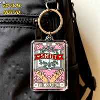 Smut the Reader Gantungan Kunci Akrilik Bergaya Tarot Desain Buku Romantis Pink dengan Tangan & Hati Aksesori Sastra yang Menyenangkan untuk Tas, Kunci