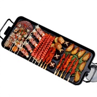 Gril électrique multifonctionnel antiadhésif à faible émission de fumée, style britannique, américain et européen, pour barbecue domestique et cuisson sur brochettes