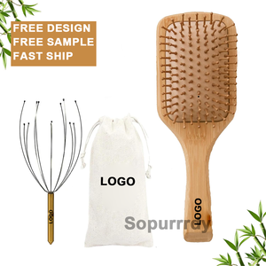 Set de Cepillos para el Cabello de Bambú con Logotipo Personalizado, Peine Desenredante con Cojín, Masajeador de Cuero Cabelludo de Acero Inoxidable, Herramienta de Masaje para el Cuidado del Cabello - Product Image 1