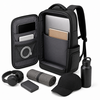 Sac à dos pour ordinateur portable à chargement solaire, noir, grand panneau, sac à dos professionnel avec poche latérale zippée pour les trajets quotidiens et les voyages