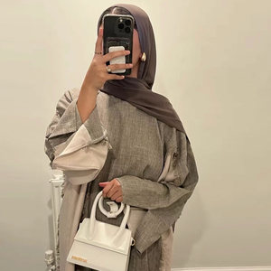 Abaya Modesta in Lino Loriya, Abito Musulmano da <span class=keywords><strong>Donna</strong></span>, Abbigliamento Islamico all'Ingrosso, Abiti Modesti da <span class=keywords><strong>Donna</strong></span> <span class=keywords><strong>con</strong></span> <span class=keywords><strong>Spacco</strong></span>, Nuova Abaya 2025 - Product Image 1