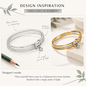 Bracelet jonc en acier inoxydable avec trois bandes de cristaux dorés et argentés - Product Image 5