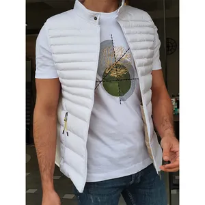 Chalecos acolchados con Logo personalizado para hombre, plumón de pato recortado, color blanco, venta al por mayor