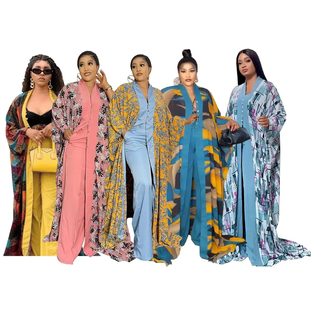 2023 Europa und Amerika Bedruckte lose Hosen Afrikanische Chiffon Robe zweiteilige Anzug kleider für Frauen