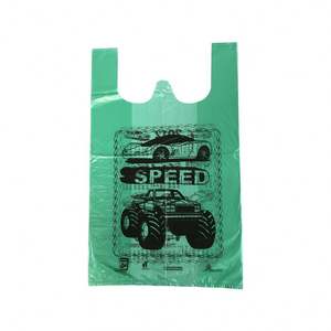 Chaleco de plástico liso negro con asas, bolsas de embalaje para camisetas - Product Image 2