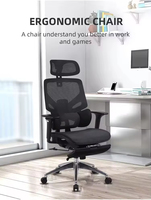 Chaise de bureau ergonomique en maille à dossier haut avec base à cinq étoiles, accoudoirs 3D modernes, appui-tête et repose-pieds réglables et pivotants