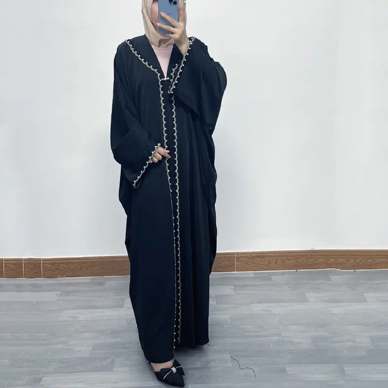黒のアバヤイスラム教徒のドレス高品質のホームコットンダブル祈りのドレス女性のためのアラビア語のアバヤドレス