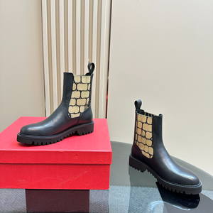 Botas cortas Chelsea de media pantorrilla con estampado floral vintage, suela gruesa, forro de piel de oveja dentada, botas de mujer para primavera/otoño/invierno - Product Image 4