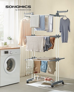 SONGMICS Porte-vêtements pliables à 4 niveaux Porte-vêtements pour vêtements d'intérieur et d'extérieur en acier inoxydable pliable Séchoir à <span class=keywords><strong>linge</strong></span> - Product Image 2