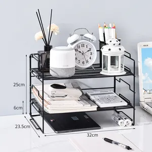 Rak penyimpanan desktop sederhana, rak buku meja kantor multi-lapisan, pengaturan dokumen dan penyimpanan meja logam, rak kecil