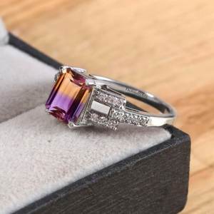 Anillo de Plata de Ley con Cuarzo Doble de Ametrina de Alta Calidad para Mujer, Corte Esmeralda, Bicolor, Estilo Náutico, Anillo de Gema Vintage - Product Image 2
