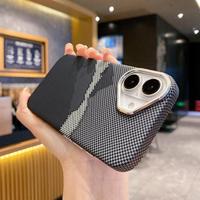 Coque arrière en fibre de carbone pour iPhone 17 Air 16 15 14 Plus 13 12 11 Pro Max Metal Peak Case Cover