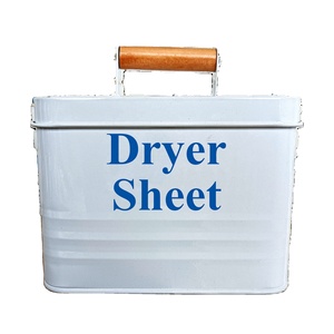 Laundry Room Organization Storage Wooden Handle Modern Farmhouse Metal Dryer Sheet Dispenser Holder Canister