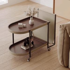 <span class=keywords><strong>Trolley</strong></span> met metalen frame, dubbel laag ontwerp met zadelleer achterpaneel, rolwagen voor woonkamer, thuisgebruik, salontafel - Product Image 2