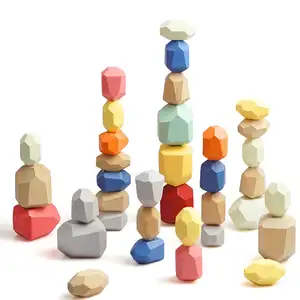 Kraff rts jogo de blocos de construção, conjunto leve para crianças, balanço de madeira, pedras empilhando, blocos de pedras