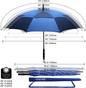 Parapluies automatiques à double auvent ventilé surdimensionnés de 68/62/58 pouces pour hommes et femmes, parapluie de golf - Product Image 2