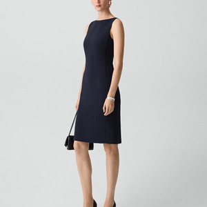 Robe fourreau ajustée sans manches à col carré pour femme, longueur genou, couleur unie, tenue de bureau professionnelle, tissu tissé, robe formelle - Product Image 3