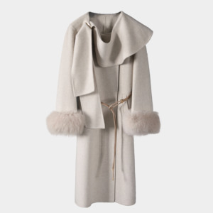 Nuovo Arrivo Tyan: Cappotto Lungo Invernale da <span class=keywords><strong>Donna</strong></span> in Cashmere, Lana e Seta con Polsini in Pelliccia di Volpe, <span class=keywords><strong>Trench</strong></span> da <span class=keywords><strong>Donna</strong></span> Fatto a Mano - Product Image 3
