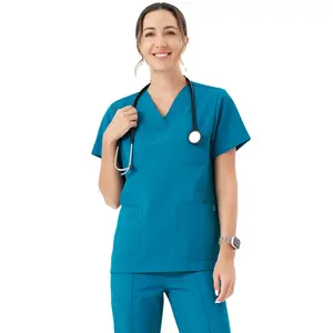 ANNO tùy chỉnh màu sắc rắn Y Tế Chà đồng phục bông bác sĩ hàng đầu với cơ sở y tế in logo cho bệnh viện sử dụng